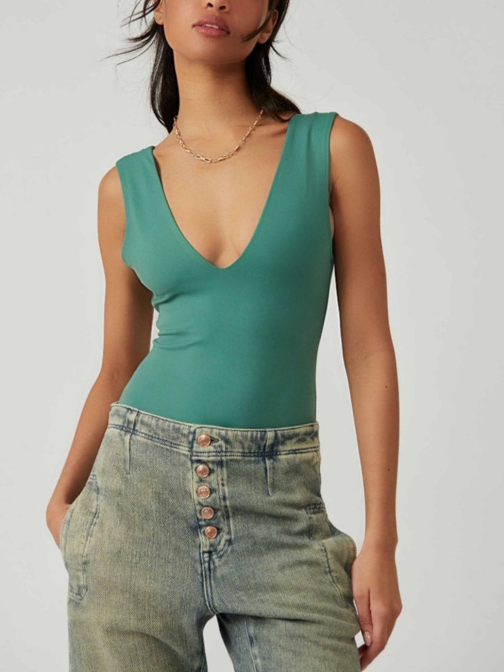 Free People Intimately Free Keep it Sleek Bodysuit Forest Road Green Size Small